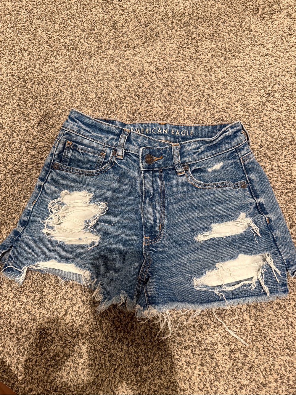 American Eagle Outfitters Strigid Distressed Blue Jean Shorts